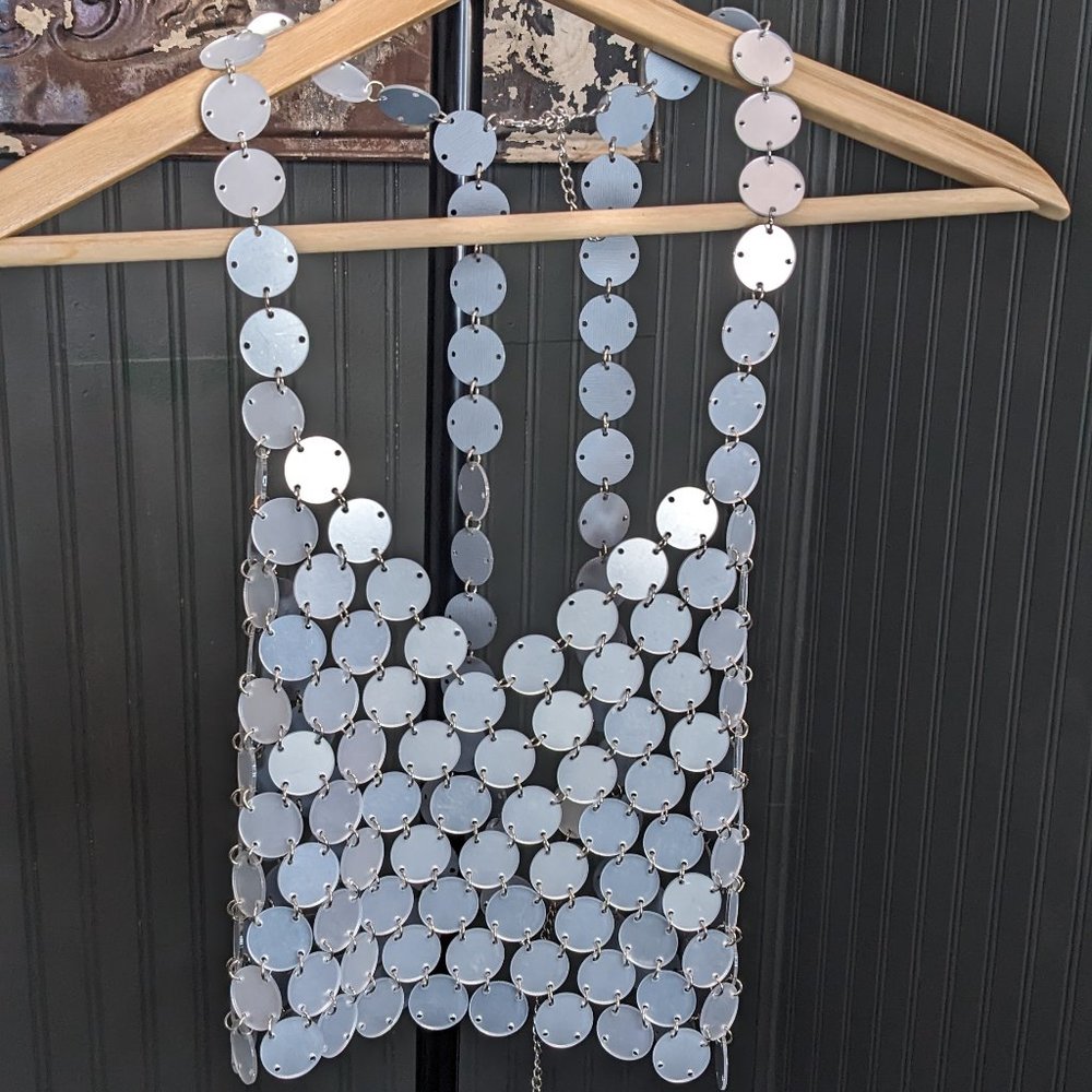 Sexy Silver Shiny Coin Top L